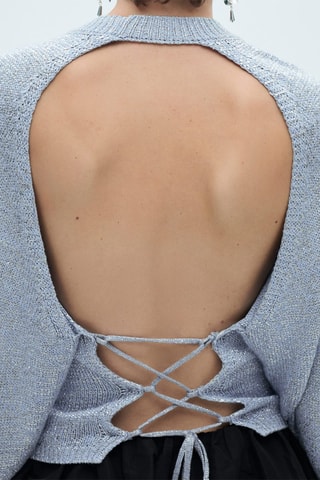 Pull-over Lurex dos nu - Bleu