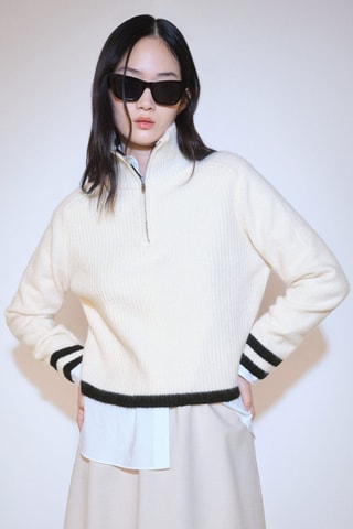 Pull-over zippé détail rayures - Noir