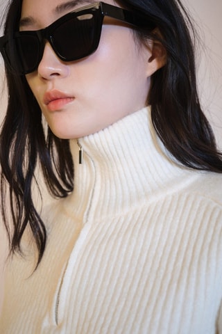 Pull-over zippé détail rayures - Noir