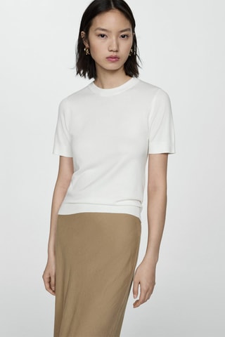 Pull-over maille fine manches courtes - Écru