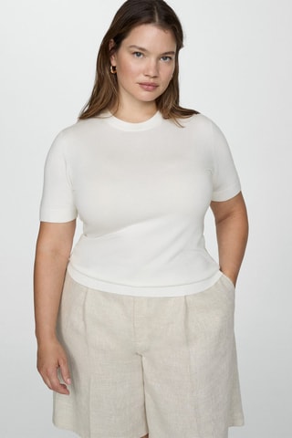 Pull-over maille fine manches courtes - Écru