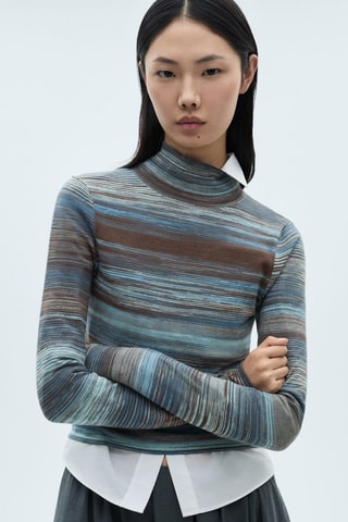 Pull-over rayé col roulé - Bleu