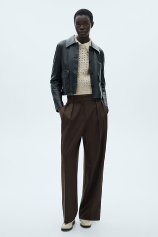 Pull-over maille ajourée col polo - Sable