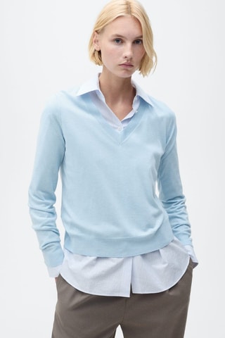 Pull-over maille col en V - Bleu clair