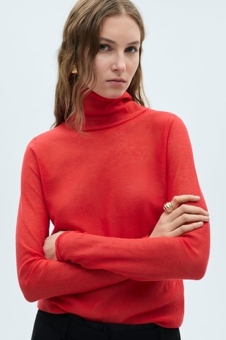 Pull-over semi-transparent col montant - Rouge
