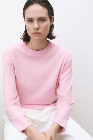 Pull-over laine mélangée col rond - Rose