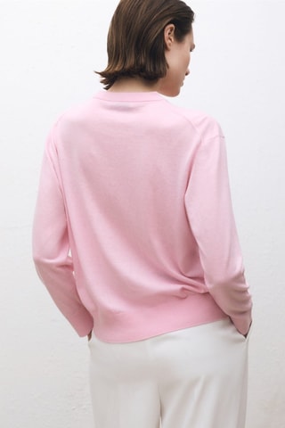 Pull-over laine mélangée col rond - Rose