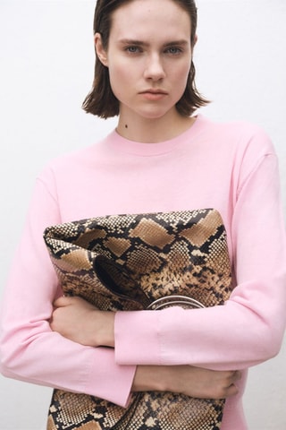 Pull-over laine mélangée col rond - Rose