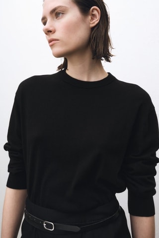 Pull-over laine mélangée col rond - Noir