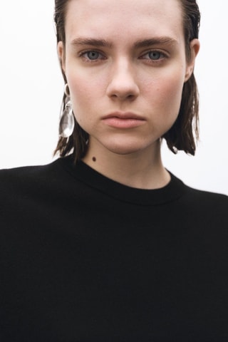 Pull-over laine mélangée col rond - Noir