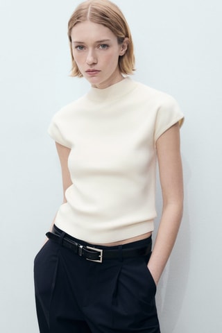 Pull-over maille fine manches courtes - Ecru