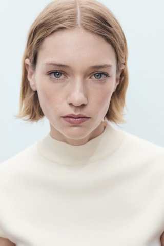 Pull-over maille fine manches courtes - Ecru