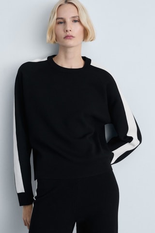 Pull-over en maille à rayure contrastante - Noir
