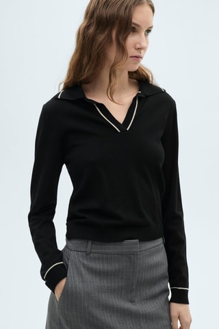 Pull revers contrastés liserés - Noir