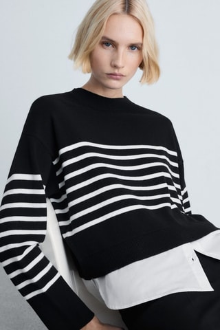 Pull-over maille combinée - Noir