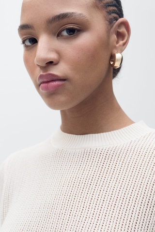 Pull maille ajourée manches courtes - Ecru