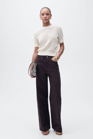 Pull maille ajourée manches courtes - Ecru