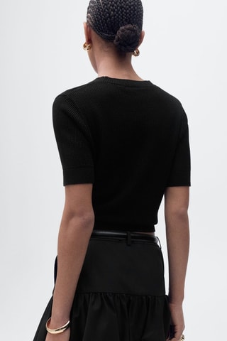 Pull maille ajourée manches courtes - Noir