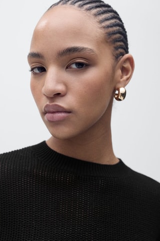 Pull maille ajourée manches courtes - Noir