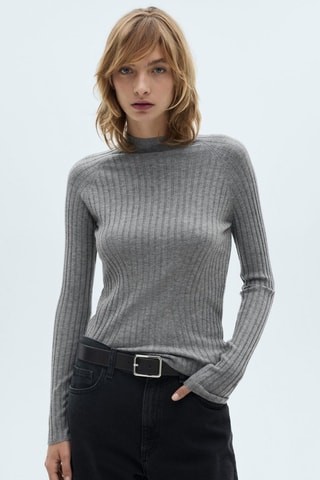 Pull-over côtelé col montant - Gris