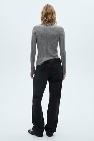 Pull-over côtelé col montant - Gris