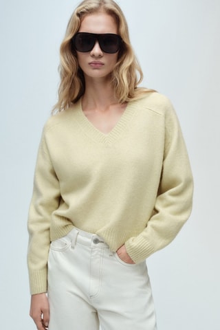 Pull-over maille col en V - Vert clair