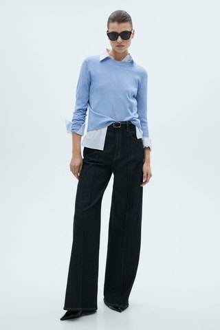 Pull maille lin mélangé - Bleu clair