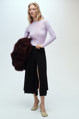 Pull-over maille côtelée col rond - Violet clair