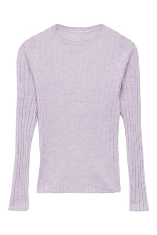 Pull-over maille côtelée col rond - Violet clair