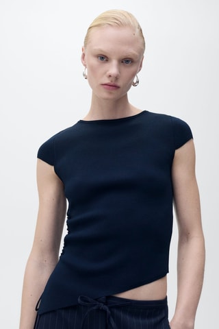 Pull maille bas asymétrique - Bleu marine