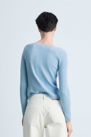 Pull-over côtelé col bateau - Bleu clair