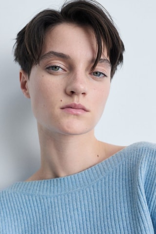 Pull-over côtelé col bateau - Bleu clair