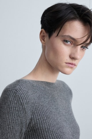 Pull-over côtelé col bateau - Anthracite