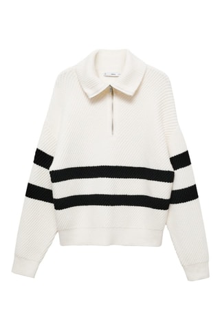 Pull-over maille côtelée rayures - Ecru