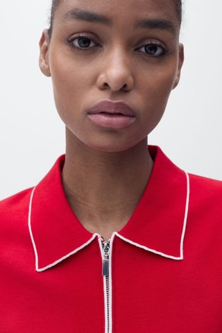 Pull col polo avec liserés contrastants - Rouge