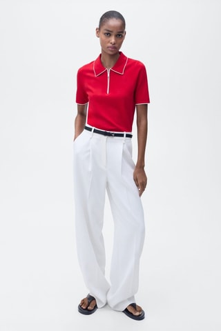 Pull col polo avec liserés contrastants - Rouge