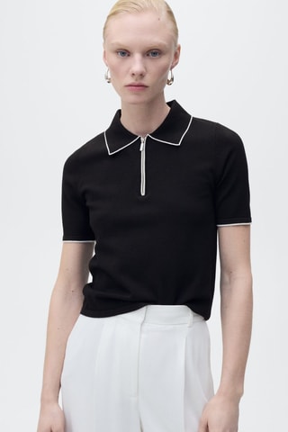 Pull col polo avec liserés contrastants - Noir