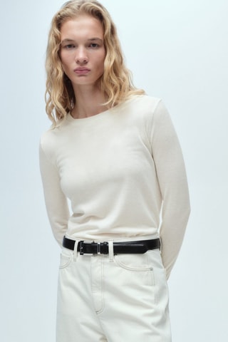 Pull-over laine mélangée col rond - Ecru