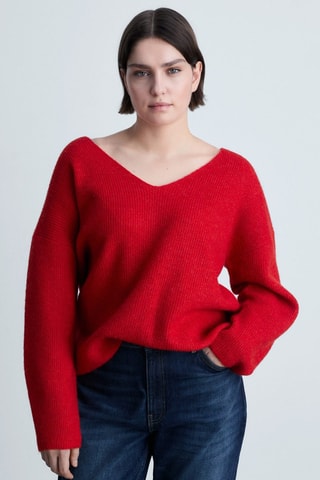 Pull-over maille col en V - Rouge