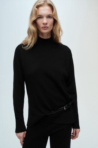 Pull-over maille col montant - Noir