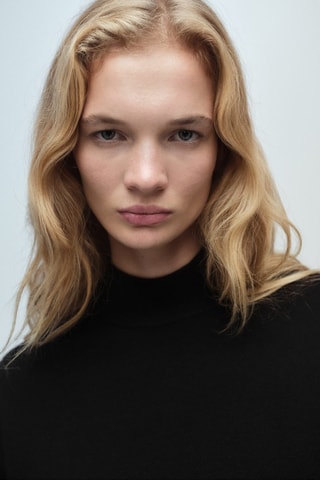 Pull-over maille col montant - Noir