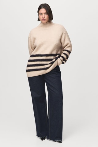 Pull-over rayures col montant - Ecru