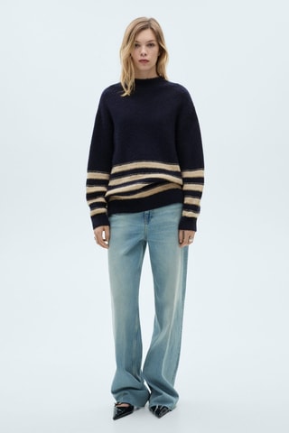 Pull-over rayures col montant - Bleu marine