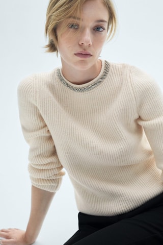 Pull-over col strass - Ecru