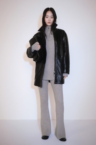 Pull-over zippé maille côtelée - Gris clair