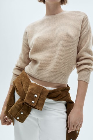 Pull-over 100 % laine crop - Gris clair