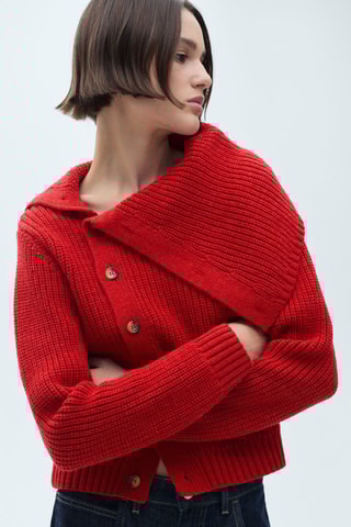 Pull-over boutons col cheminée - Rouge