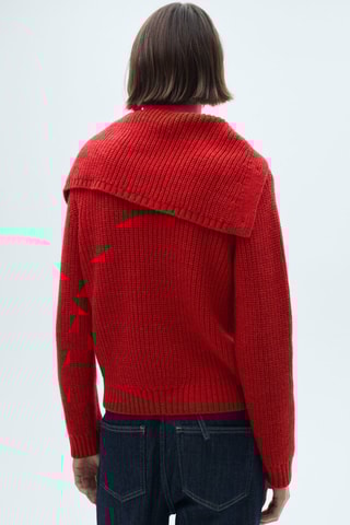 Pull-over boutons col cheminée - Rouge