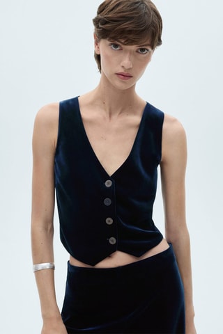 Gilet velours crop - Bleu nuit