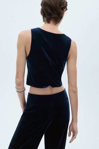 Gilet velours crop - Bleu nuit